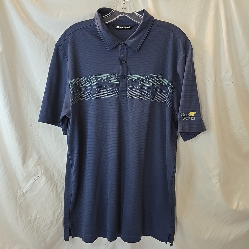Travis Mathew Drop Anchor Golf Polo Shirt W/ Old‎ Works Sleeve Embroidery Blue L